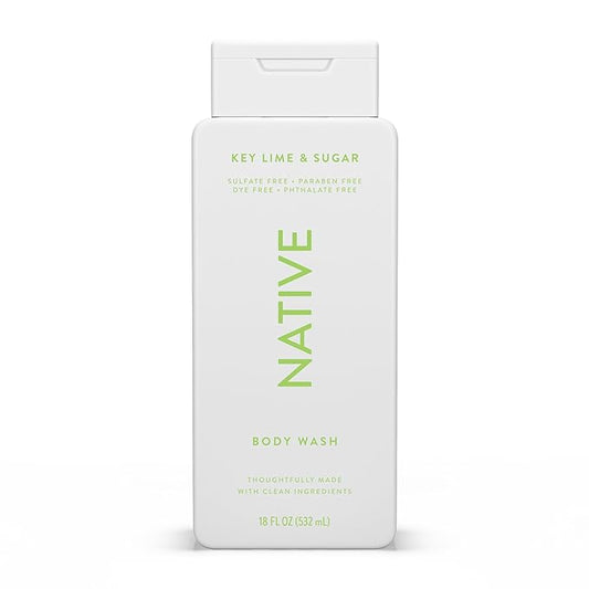 Native Body Wash Contains Naturally Derived Ingredients | For Women & Men, Sulfate, Paraben, & Dye Free Leaving Skin Soft and Hydrating | Key Lime & Sugar 18 oz