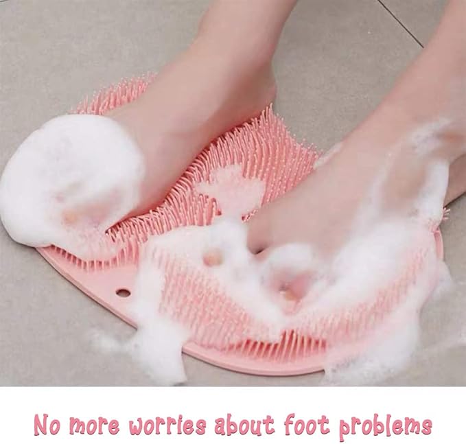 Foot Back Cleaning Pad, 2024 Upgrade Shower Foot Scrubber Mat Slip Suction Cups Foot Scrubber, Shower Foot Scrubber Mat Back Washer for Men and Women (Grey)