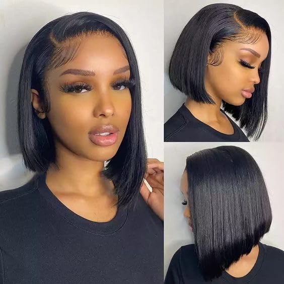 LICHANG Bob Wigs Human Hair 13x4 Lace Front Wigs Human Hair 180% Density Short Straight Frontal Bob Wigs 10 Inch