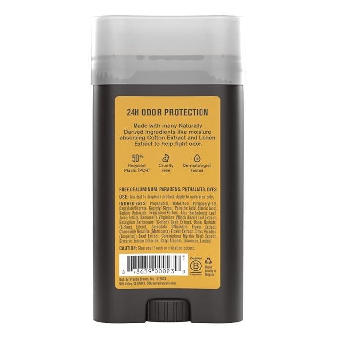 Every Man Jack Amber + Sandalwood Men’s Deodorant - Stay Fresh with Aluminum Free Deodorant For all Skin Types - Odor Crushing, Long Lasting, with Naturally Derived Ingredients - 3oz (4 Pack)