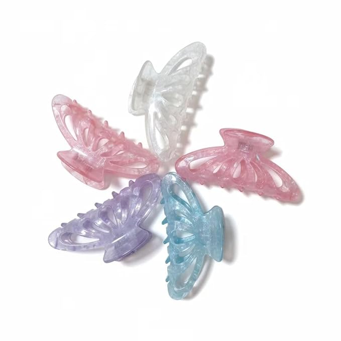 Butterfly Hair Clips Set, Iridescent Crystal Clear Design, Large Jaw Clips with Strong Metal Spring, Fashion Hair Accessories for Women, 5 Pack
