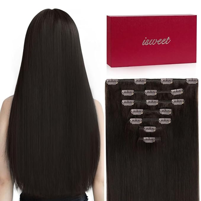 Straight Clip in Hair Extensions Real Human Hair, 7Pcs 12 Inch 80g #2 Dark Brown Invisible Natural Soft Remy Human Hair Extension Clip ins, Double Weft Hair Extensions Real Human Hair for Women