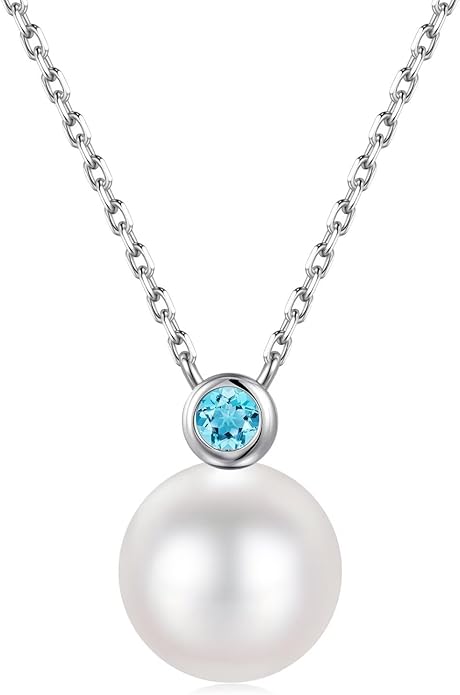 Iefil 9-10 mm Freshwater Pearl Birthstone Necklace for Women - S925 Sterling Silver Pearl Jewelry, Anniversary Birthday Gifts for Wife Girlfriend Mom