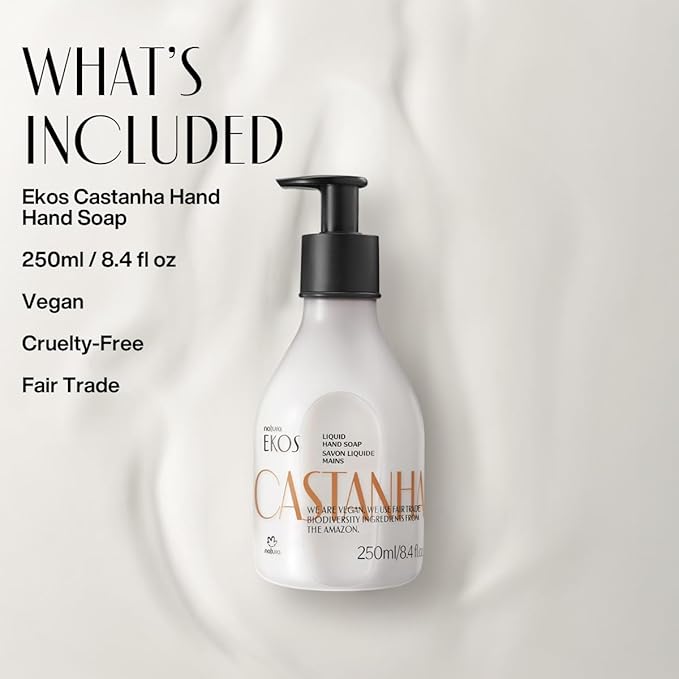 Natura -Brazil Nut (Castanha) Renourishing Liquid Hand Soap - Anti-Dryness - Coconut Derived Cleanser - Vegan Skin Care - Brazilian Beauty Secrets - Self Care & Body Care - 8.4 fl oz (250ml)