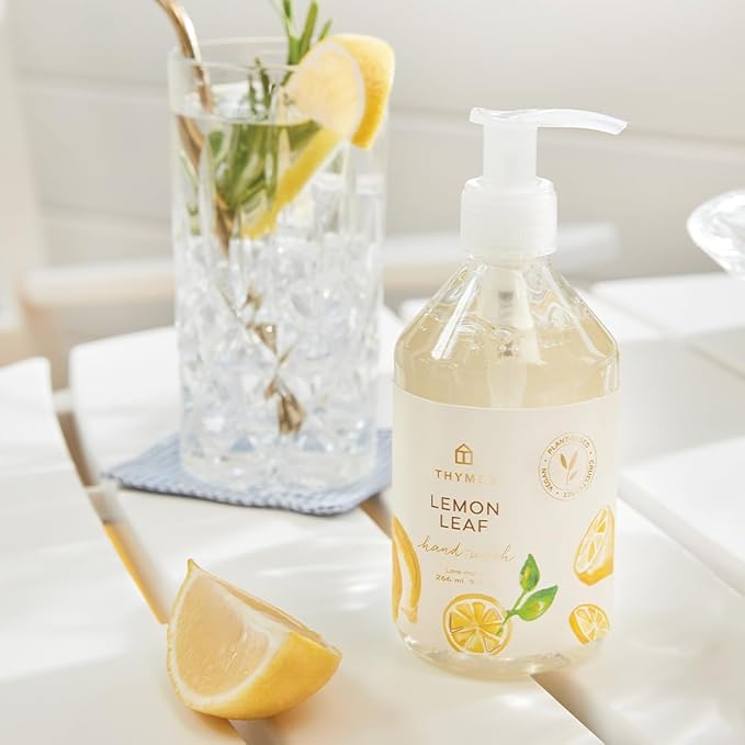 Thymes Hand Wash - Moisturizing Hand Soap Dispenser with Pump - Skin Care - Hydrating Liquid Soap Scented with Notes of Dewy Leaves, Lily of the Valley, Lemon Verbena, & Bergamot (Lemon Leaf, 9 fl oz)