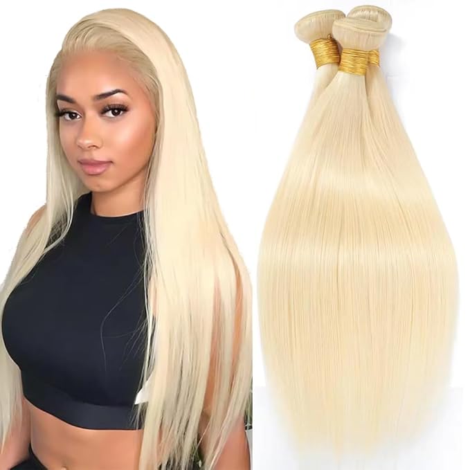 Freiuoke Blonde Hair 613 Bundles Human Hair Blonde Straight Bundle Brazilian Virgin Hair 3 Bundles 32 32 32 Inch Straight 613 Bundle