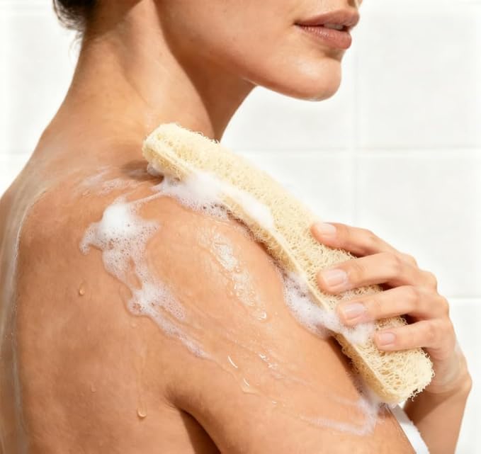 Loofah is Naturally degradable, has a Unique mesh Fiber Structure, Light and Breathable, Suitable for Adults, can be Used for Shower, Kitchen CleaningFour Packs.