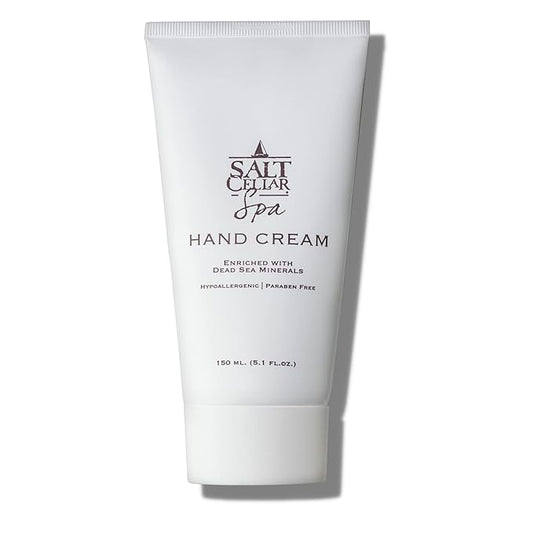 Salt Cellar Spa Dead Sea Mineral Hand Cream, Moisturizer Lotion for Dry, Cracked Skin Enriched with Glycerin, Olive Oil, Paraben Free, Fast Absorbing, 5.1 FL oz (150 ml)