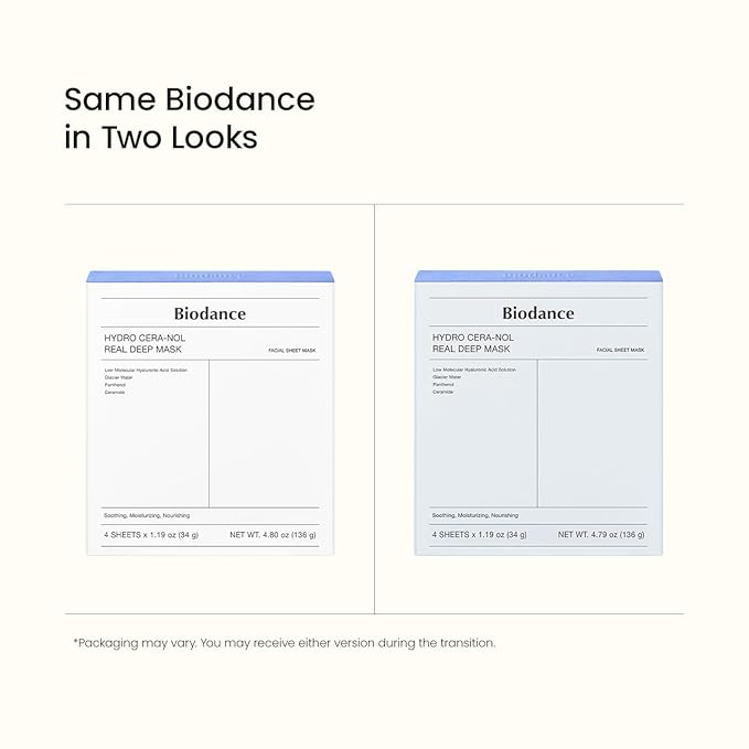 BIODANCE Hydro Cera-nol Real Deep Mask, Overnight Hydrogel Mask, Hydrating Facial Mask For Sensitive Skin, Redness Reducing & Quick Soothing Effect, Korean Skincare, Stocking Stuffers |1.19oz(34g)x4ea