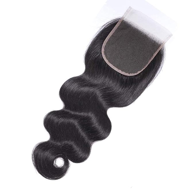UNice Hair Body Wave 4x4 lace Closure Free Part, Unprocessed Brazilian Human Virgin Hair Swiss Lace Closure Natural Black Color 14 inch