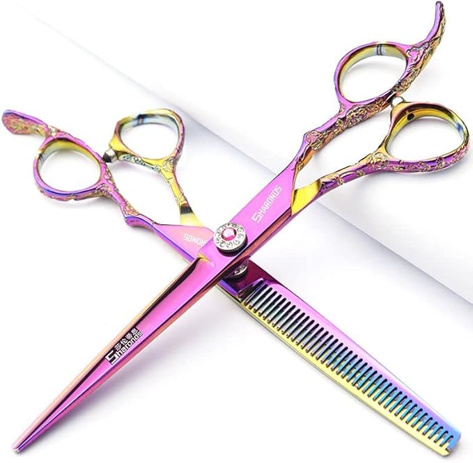 6/7/8 inch Cutting Thinning Styling Tool Rainbow Hair Scissors Professional Hairdresser Hairdresser Scissors Set (7-inch 2pc-B)