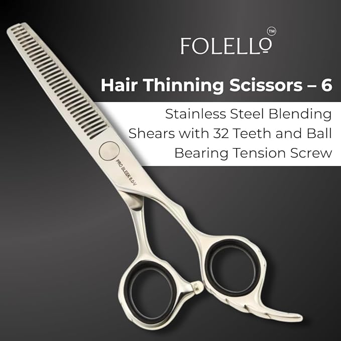Hair Thinning Scissors – 6" Stainless Steel Blending Shears with 32 Teeth and Ball Bearing Tension Screw – Razor Edge Thinning Tool for Barbers and Stylists