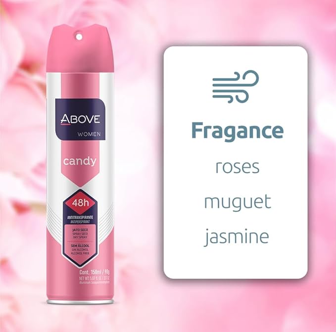 ABOVE Candy - 48 Hours Antiperspirant Deodorant Set for Women - Dry Spray Protects Against Sweat and Body Odor - Leaves No White Marks - Delicate Scent - Cruelty and Alcohol Free - 4 pc