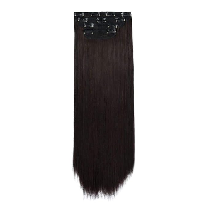 REECHO Multi-Length 20" 22" 24" Long Straight Synthetic 4 PCS Set Thick Clip in on Hair Extensions Dark Brown