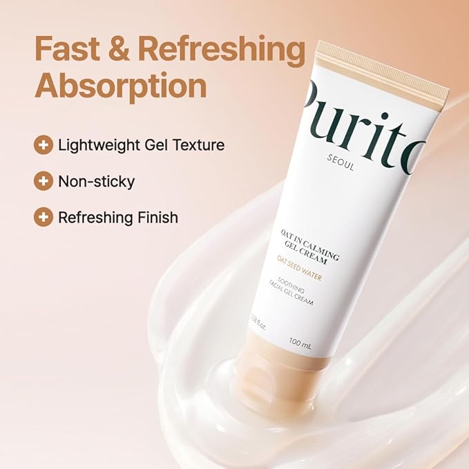 PURITO Oat In Calming Gel Cream | Soothing solution for Sensitive Skin | Lightweight, Non-Comedogenic, Fragrance-Free, Vegan & Cruelty-free | Korean Skincare, 100mL 3.38 fl.oz