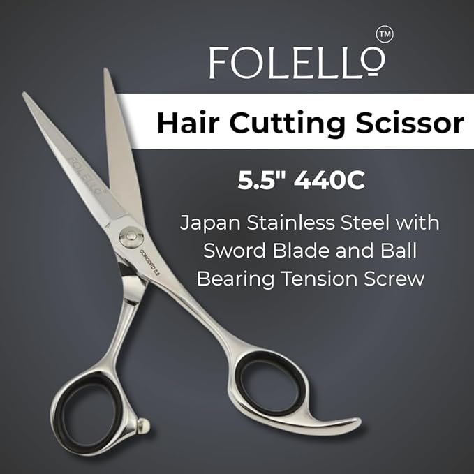 Hair Cutting Scissor – 5.5" 440C Japan Stainless Steel with Sword Blade and Ball Bearing Tension Screw – Grooming Tool for Men and Women