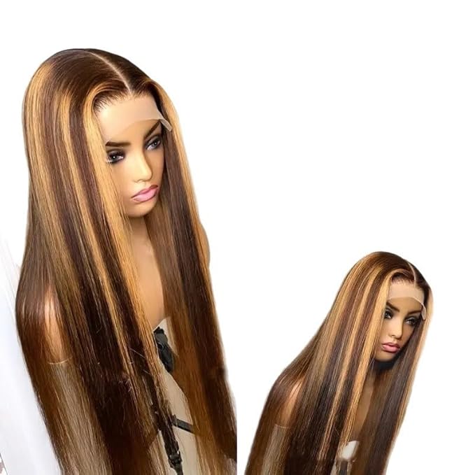 26-32 inch hand woven black long straight hair wig with lace front, elegant long straight hair, chemical fiber wig (mixed color, 26inch)