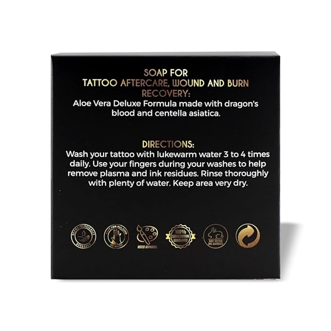 Tattoo Aftercare Organic Cleansing Bar 100g - Vegan Skincare for Piercing, Tattoos, and PMU, Tattoo Soap Bar with Aloe and Dragons Blood Good Skin Care Products., Black