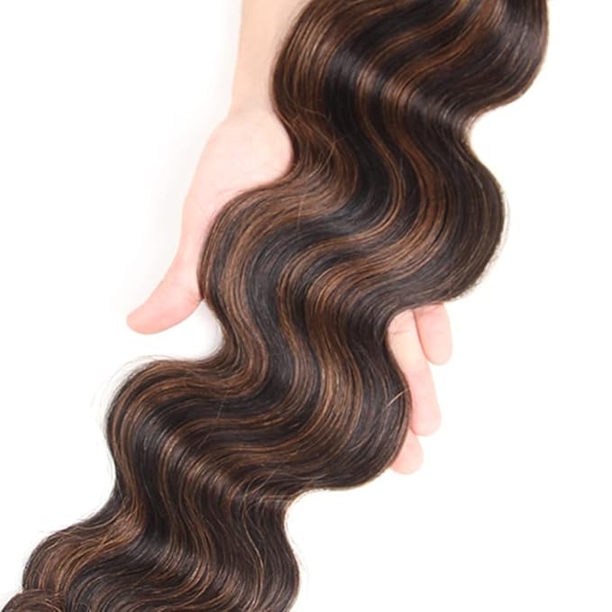 30 32 34 Inch P4/30 Human Hair Bundles Brown Body Wave Bundles Highlight Body Wave Human Hair Bundles Brazilian Virgin Hair 3 Bundles Two Tone Color #30 Body Wave Bundles Hair Extensions