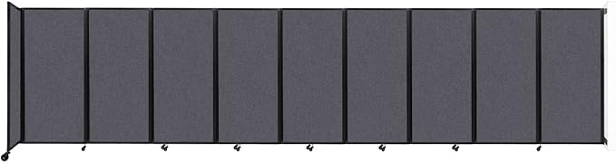Versare Room Divider 360 Wall-Mounted Folding Partition | Locking Wheels | Temporary Room Separator | 25' x 6' Dark Gray SoundSorb Panels