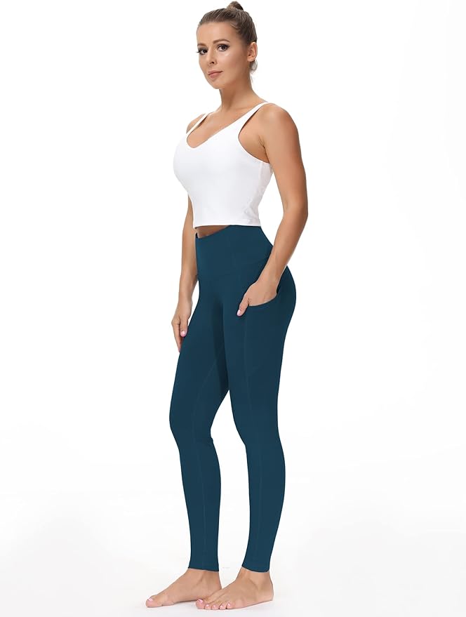 THE GYM PEOPLE Thick High Waist Yoga Pants with Pockets, Tummy Control Workout Running Yoga Leggings for Women