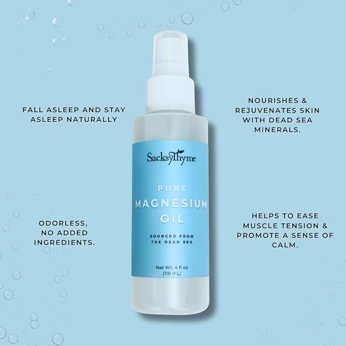 Sacksy Thyme Magnesium Oil Spray, for Support of Normal Muscle Fuction, Dead Sea Flakes for Relaxation & Skin Wellness, Extra Strength, 4oz (Pack of 2)