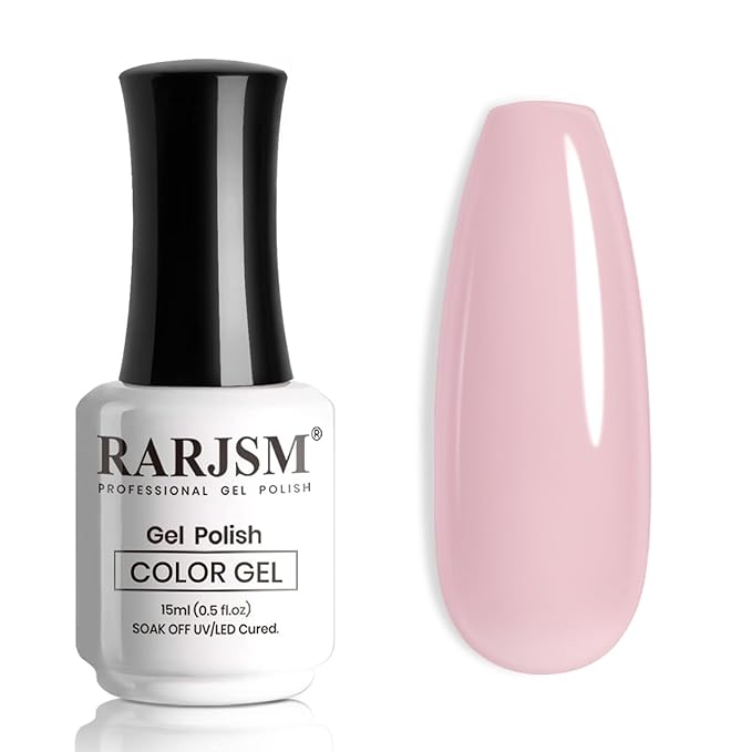 RARJSM Sheer Pink Gel Nail Polish Clear Pink GelPolish Natural Transparent French Manicure Shimmer Pigment Jelly Nail Gel Varnish Curing Requires Single Bottle 15ml for Home Salon Nail Art DIY