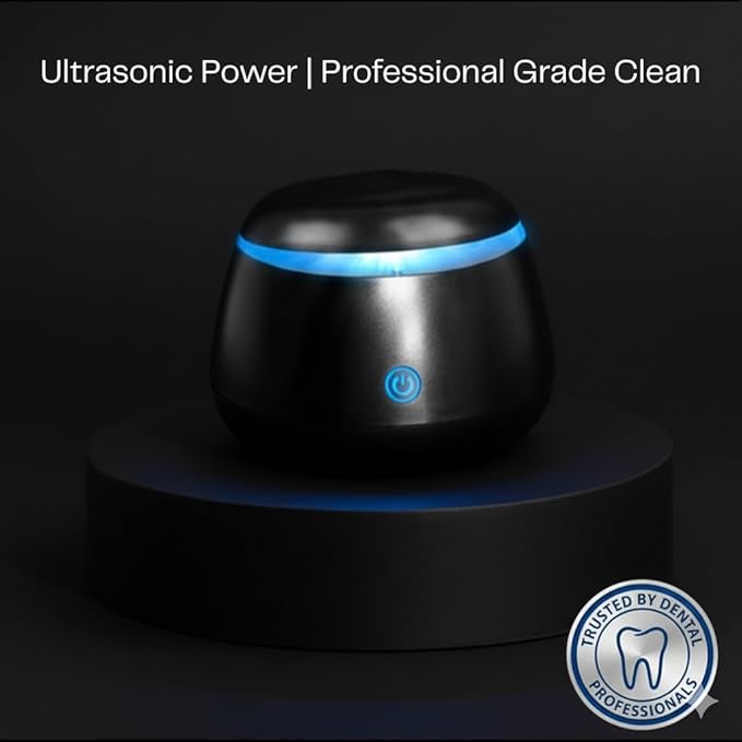 Fiona James 48kHz Ultrasonic Dental Pod Cleaner with UV – Black | Retainer, Aligner, Night Guard & Denture Cleaner | Sonic Cleaning Machine for Oral Appliances & Jewelry