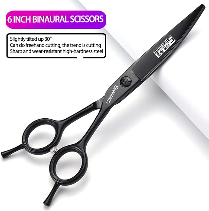 6 Inch Black Hairdressing Scissors Salon Hairdressing Tool Stainless Steel Hair Cutting Hair Thinning Hairdressing Scissors (6 inch 5PC)
