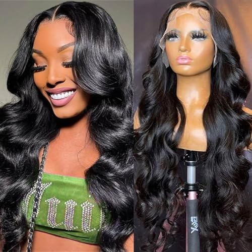 18 inch Body Wave Lace Front Wigs Human Hair 200% Density Pull Go 13x6 HD Transparent Glueless Human Hair Wig for Women Pre Plucked Pre Cut Bleached Knots with Baby Hair