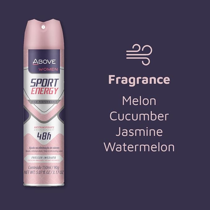 ABOVE 48 Hours Antiperspirant Deodorant, Sport Energy, 3.17 oz - Dry Spray Deodorant for Women - Floral Scent - Antiperspirant Spray - No Stains