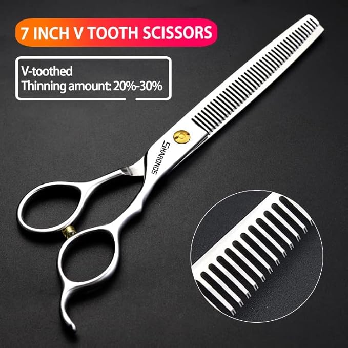 6/6.5/7 Inch Black Hairdressing Scissors Salon Hairdressing Tool 440c High Hardness Stainless Steel Haircut Hair Thinning Hairdressing Scissors (7 Inch / 2 Pieces B)