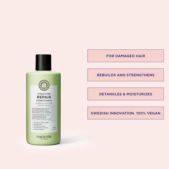 Maria Nila Structure Repair, Conditioner 10.1 Fl Oz, For Damaged & Chemically Treated Hair, Algae Extract Rebuilds & Moisturizes, 100% Vegan & Sulfate/Paraben free