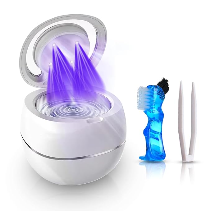 Ultrasonic Retainer Cleaner Machine – 42kHz Premium Quality Dental Cleaner for Dentures, Retainers, Jewelry, and More – 180ML Tank, Dual Modes, Digital Timer, Portable (White)
