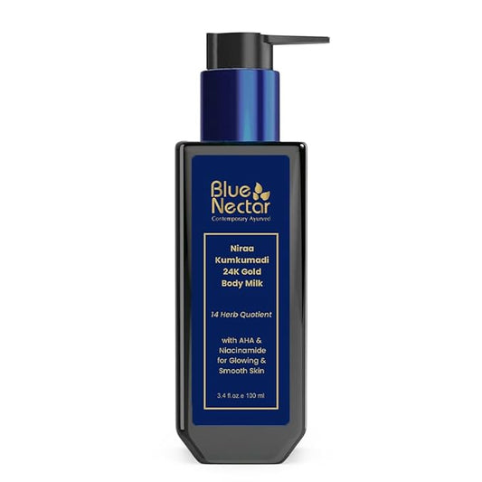 Blue Nectar Gold and Saffron Body Milk for Women & Men | Body Lotion with Plant Based AHA & Niacinamide | Moisturizer for Body | All Skin Types (14 Herbs, 3.38 Fl Oz)