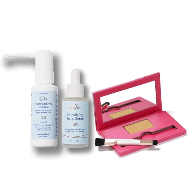 eSalon Thinning Hair Bundle, Root Touch Up + Brow Powder (Strawberry), 2% Minoxidil Hair Regrowth Treatment, Densifying Scalp Serum with Procapil + Redensyl