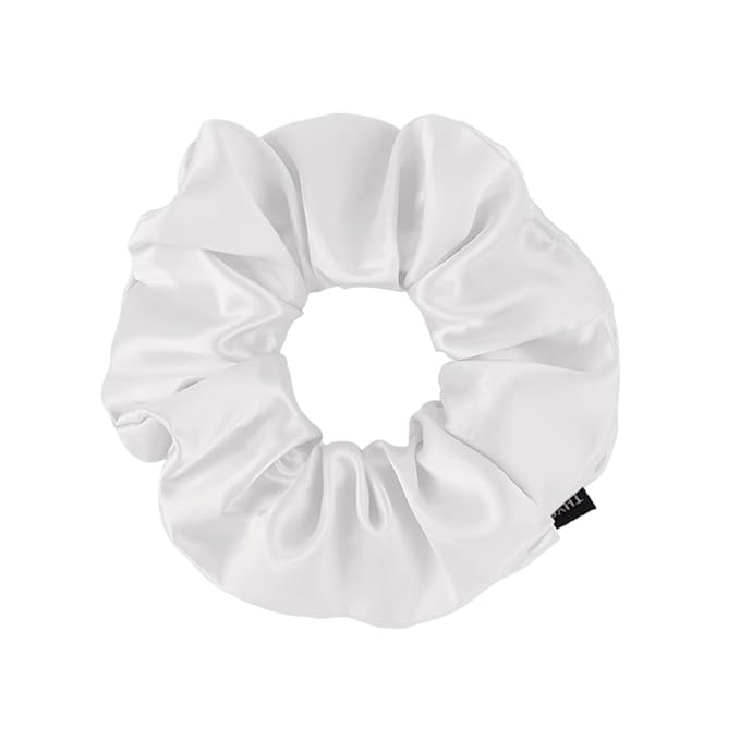 THXSILK Mulberry Silk Scrunchies for Women - Cute Hair Rings and Ties for Girls with Thick Hair, White