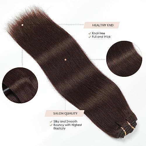 Sisily Clip in Hair Extensions Real Human Hair, 16 inch 140g, Dark Brown, 100% Brazilian Remy Human Hair Clip in Extensions Soft Straight 7pcs Per Set with 16 Clips Double Weft