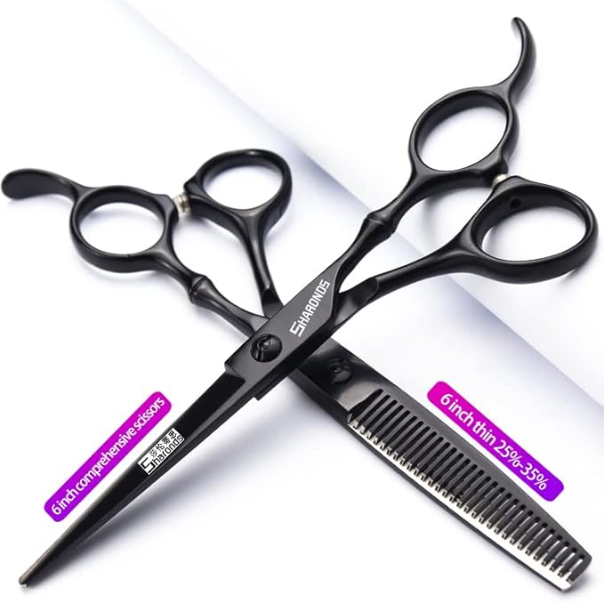 6 Inch Black Hairdressing Scissors Salon Hairdressing Tool Stainless Steel Hair Cutting Hair Thinning Hairdressing Scissors (6 inch 3PC-A)