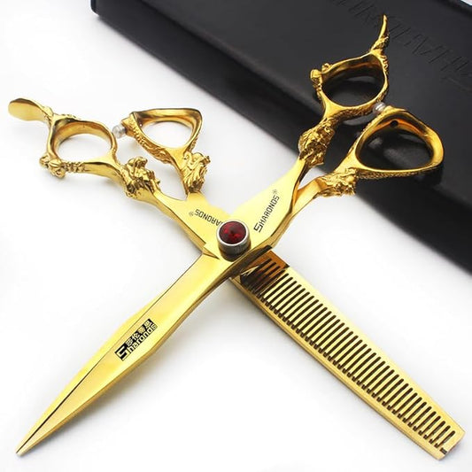 Professional Hair Clipper Set - 6/7/7.5/8/9-inch Stainless Steel Sharp Blades for Hairdressers (7 inch-2pc-A)