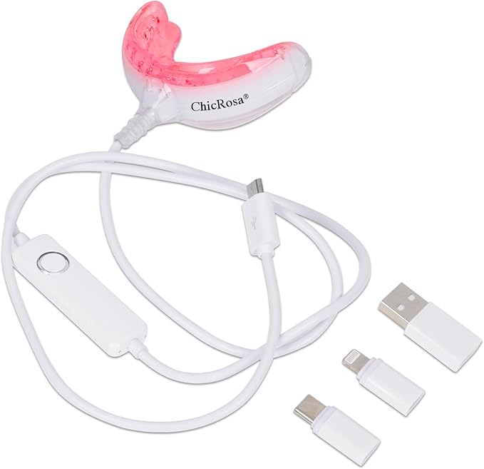 Red Light Therapy for Gums, Toothache Relief, 32 LED Periodontal Light, Bleeding Gums, Gum Health Red Light, with adapters for USB/C, iPhone, and Android from (White)1