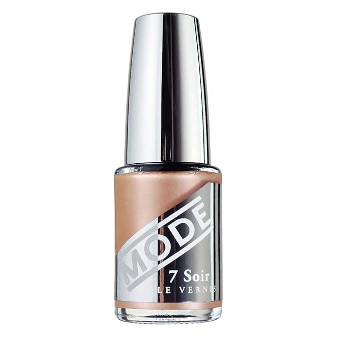 MODE Champagne Beige Satin Pearl Nail Polish, Long Lasting Nail Lacquer Color, Chip Resistant Strengthening Protection, Pro Wide Contour Brush, Vegan, Made in NY USA, 7 Soir Le Vernis, Slip Into Nude