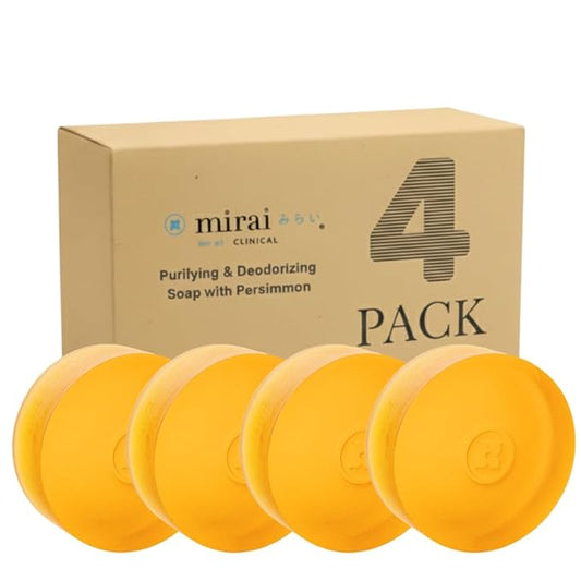 Mirai Clinical Persimmon Soap Bar for Body Odor (Pack of 4 – 100g Each) – Eliminates Nonenal® Aging Odor - Deodorizing and Purifying, Japanese Natural Body Odor Soap - Gentle on All Skin Types
