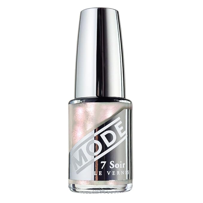 MODE Frosted Pink Champagne Shimmer Nail Polish with Frost White, Red, Gold Pearl, Long Lasting Nail Lacquer, Chip Resistant Protection, Pro Contour Brush, NY Made, 7 Soir Le Vernis, Tangled in Tulle