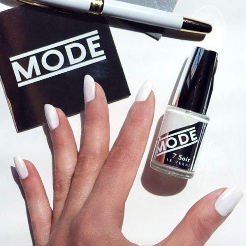 MODE Creamy Cloud White Nail Polish Color Lacquer, Long Lasting Chip Resistant Strengthening Protection, Pro Wide Contour Brush, Vegan, Made in NY USA, 7 Soir Le Vernis, White Hot Shock