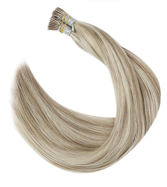 Full Shine I Tip Hair Extensions Human Hair 18 Ash Blonde Highlighted 613 Bleach Blonde I Tip Human Hair Extensions Natural Remy Hair 20 Inch Fusion Extensions 50 Grams