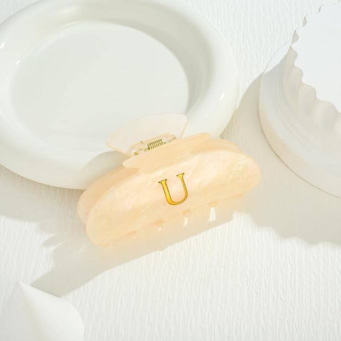 LILIE&WHITE Acrylic Letter Hair Clips For Women Stylish U Initial Hair Claw Alphabet Hair Clip Fashion Glitter Monogram Claw Clip Elegant And Durable Hair Accessory Large Hair Clips U