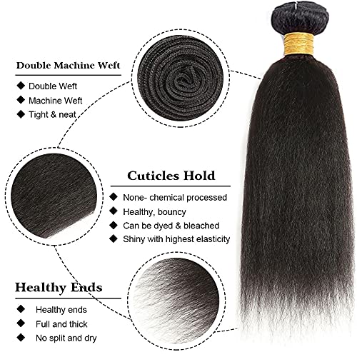 1B Human Hair Bundles Yaki Straight Bundle Kinky Straight Human Hair 3 Bundles 14 14 14 inch Double Weft Yaki Bundle