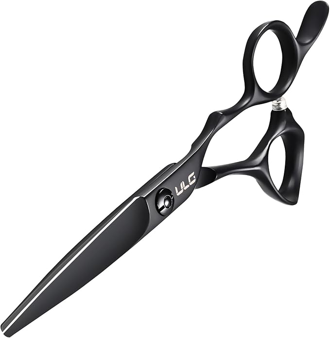 ULG Professional Hair Cutting Scissors 6.5 Inch – Japanese Stainless Steel Barber Shears for Salon & Home Haircut, Ergonomic Offset Handles with Silencer, Hand-Honed Sharp Blades, Matte Black