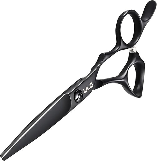 ULG Professional Hair Cutting Scissors 6.5 Inch – Japanese Stainless Steel Barber Shears for Salon & Home Haircut, Ergonomic Offset Handles with Silencer, Hand-Honed Sharp Blades, Matte Black